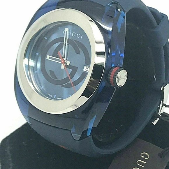 GUCCI SYNC YA137104 Blue Rubber Band Men's Watch - Picture 2 of 8